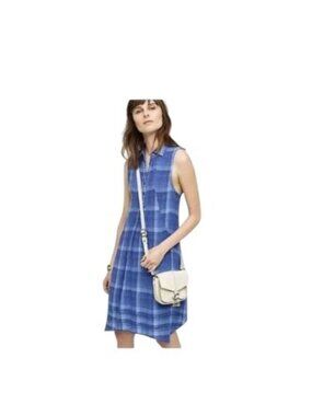 Anthropologie Isabella Sinclair Tillie Linen Plaid Dress Blue Size M Cottagecore